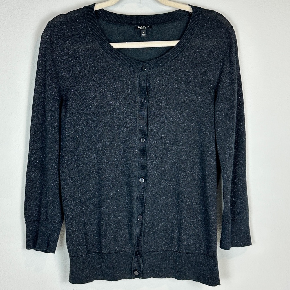 Talbots Black Metallic Cardigan Sweater M